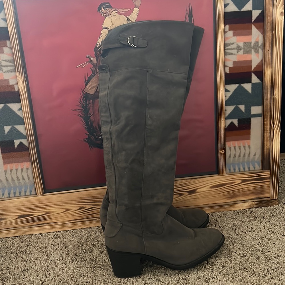 Grey heeled over the knee boots